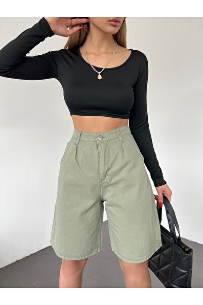 LB Laluna Butik Women's Pleated Bermuda Shorts Loose Cut