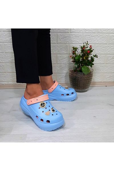 Sonimix 16001 Baby Blue-powder Stone Detailed Thick Soled Slippers