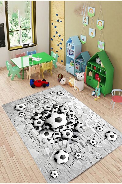 Bebişim Halı Futbol Toplu Siyah Beyaz Çocuk Halısı