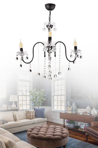 SONSUZ AYDINLATMA&AVİZE Palm Tree 3-Piece Black Crystal Stone Upward Facing Luxury Chandelier
