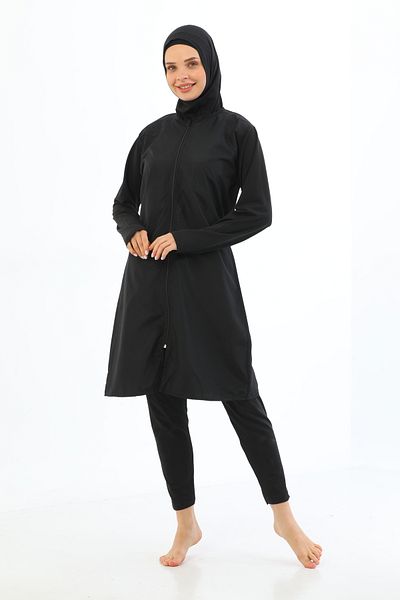 by İGP Quick Dry Zippered Black Hijab Swimsuit - Women