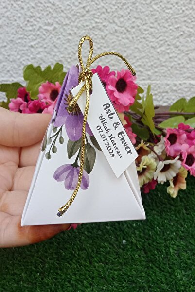 Emtory Home 30 Adet Gold İpli Mor Çiçekli Piramit Kutu -  Kına Hediye Kutusu ...