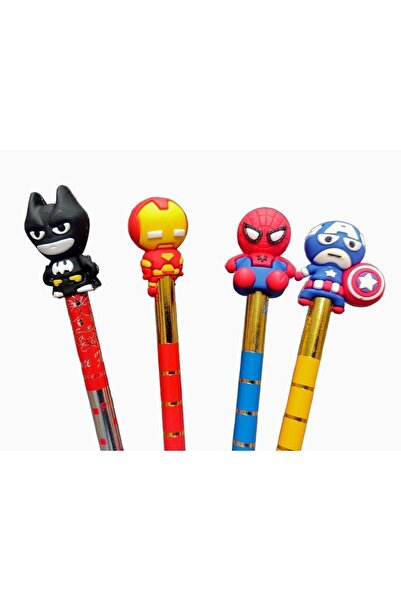 sevgi kırtasiye Süper Kahramanlar Başlıklı Kurşun Kalem Seti 4 Lü 3 Kurşun Kalem 1 Kırmızı Kalem