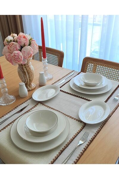 UKC Etamin İşlemelik Runner Takımı - 3 Parça - 2 Kişilik