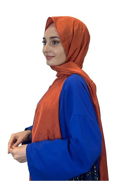 PİRAMİT Brick Color Pyramid Monogram Shawl - Special Patterned, Elegant 01008