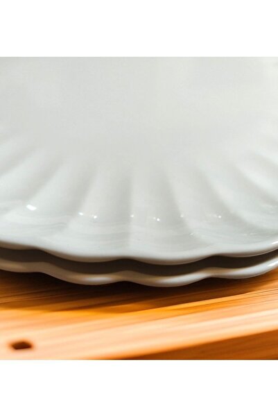 Kütahya Porselen Boneporce Bone Luz 21 Cm 6 Adet Pasta Tatlı Kahvaltı Sunum Tabağı Tabak