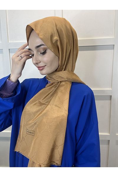 PİRAMİT Mustard Colored Pyramid Monogram Elegant Shawl - Special Pattern 01008