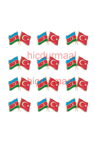 Ulaş Hediyelik Azerbaycan Türkiye Flamalı Renkli Gold Renk Metal Rozet 1 Pake...