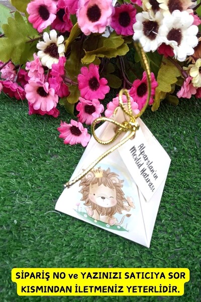 Emtory Home 30 Adet Gold İpli Sevimli Aslan Piramit Kutu -   Lokum Kutusu - Ş...