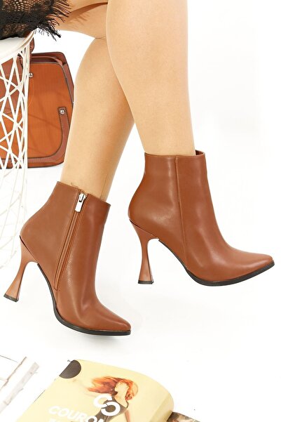 Topuk Sesim Taba Deri Topuklu Bot