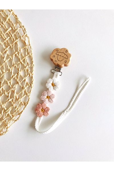 Hobimaker Daisy Knitted Natural Pacifier Chain, Pacifier Strap