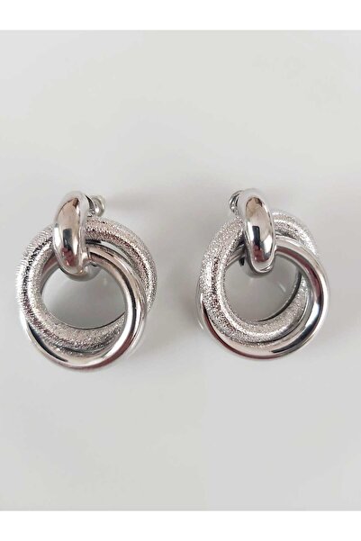 DEVİ fashion أقراط دائرية فضية اللون مزدوجة متشابكة