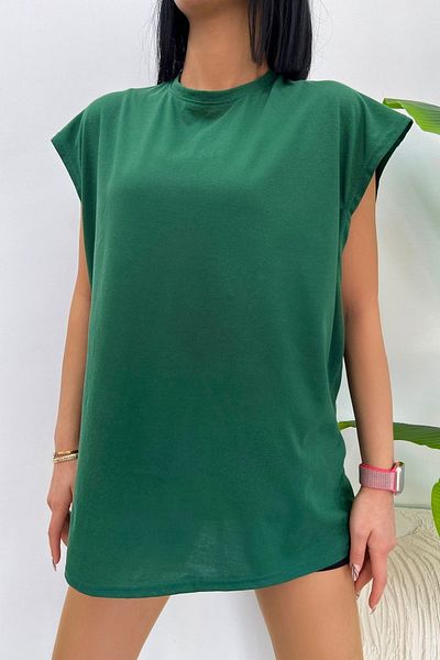 Buteks Unisex Σμαραγδένιο Πράσινο Μπλουζάκι Μπάσκετ με μηδενικό μανίκι Crew Neck Oversize Loose Basic αμάνικο μπλουζάκι
