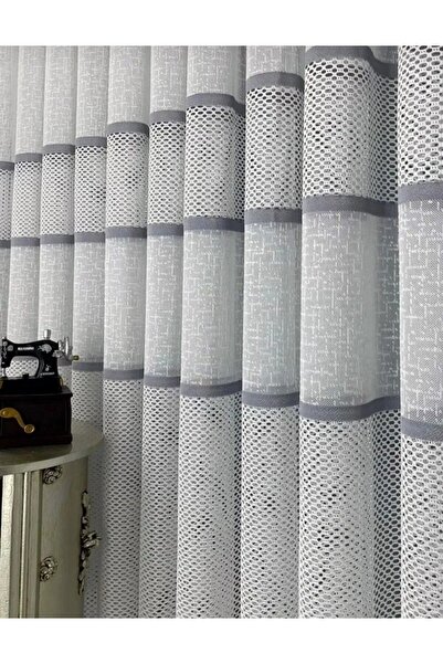 Karesi Gray Knitted Curtain - Tight Pleated and Striped, 1x3 Tulle