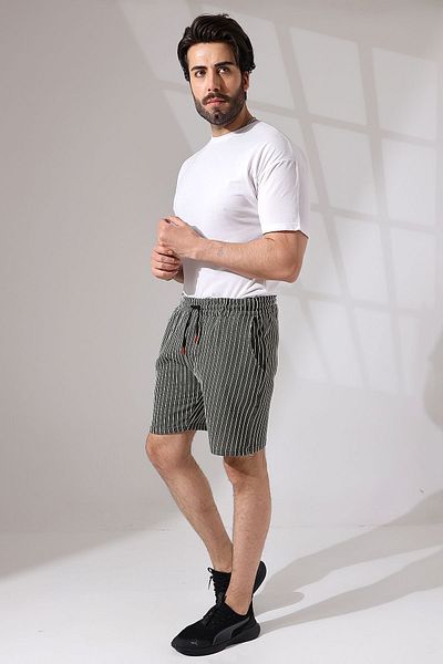 tynemode Ανδρικό καλοκαιρινό σορτς με κανονική εφαρμογή σε γκρι μαύρο χακί ριγέ - Σετ 4 τεμαχίων