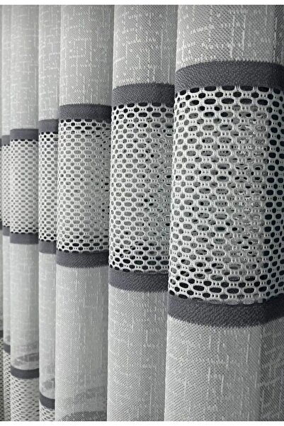 Karesi Gray Knitted Curtain - Tight Pleated and Striped, 1x3 Tulle