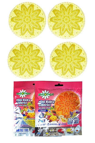 Rulopak Mini Lavabo Pisuvar Süzgeci Koku Giderici (Limonlu) 4'Lü Paket