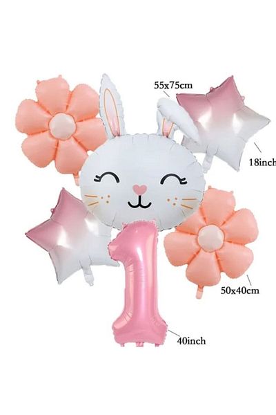 DÜVENCİ TİCARET Daisy Foiled and Rabbit Head Balloon Set