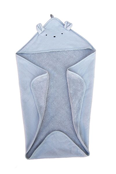 Wheeppo %100 Pamuk Özel Kumaş Bebek Banyo Kundağı - Kulaklı - Gri