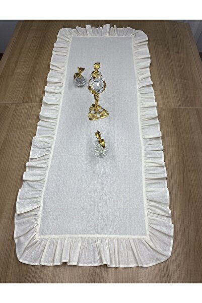 LILYUM Full Ruffled 40x140 cm - Cotton Beige Raw Linen Runner Beige