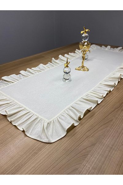 LILYUM 100% βαμβακερό ακατέργαστο λινό βολάν Runner Beige 40x140 cm