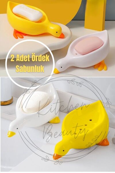 Kitchen Beauty 2 Adet Sevimli Ördek Desenli  Su Tutmaz Katı Sabunluk Lavabo Üstü Sabunluk
