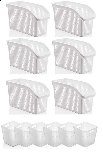 Pink Cat Kitchen 12 Pieces Refrigerator Closet Organizer White Cover Organizer Box Vegetable Fruit Basket