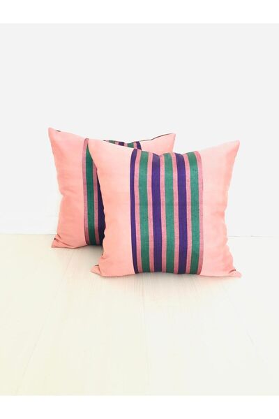 TheBohoHomeDecor Modern Ev Serisi - La La La Pembe Renkli Kırlent / Kutnu Ikat