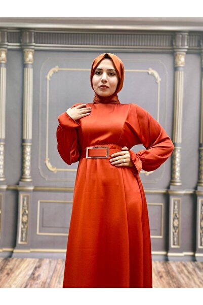 Butik Yarasa Kol Kemerli Krep Saten Abiye