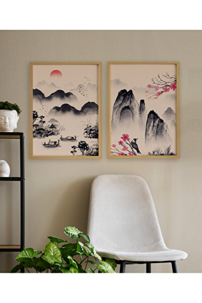 Ayışığı Dizayn Zemlje-Gradovi Japanska priroda Set od 2 slike u drvenom okviru
