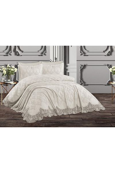 Çt Çeyizci Tekstil Double Bed Cover And Pique Set 6 Pieces Water Lily - Cream