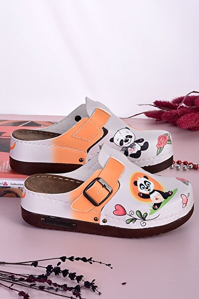 azizsahinshoes 3001 Model Cute Panda Patterned Anatomical Slippers