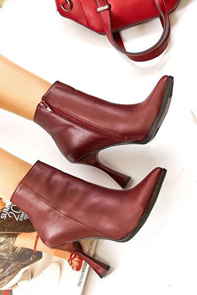 byibo Bordo Deri Topuklu Bot