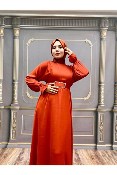 Butik Yarasa Kol Kemerli Krep Saten Abiye