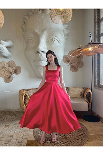 BEYZATURAN Rochie Aura din satin rosu