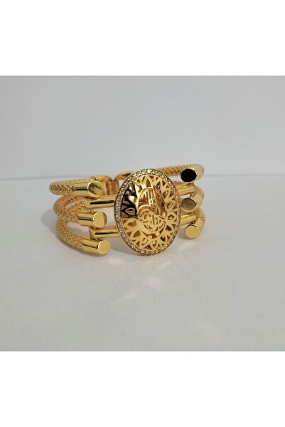 AKSESUARIM Kadın Zirkon Taşlı 22 Ayar Altın Kaplama Tuğralı Kelepçe