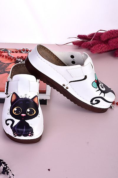 azizsahinshoes 3013 Papuci anatomici cu model de pisică inocentă