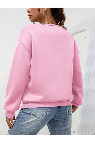 Boi Χειμερινό φούτερ Line Eye's Eye Pattern - Λευκό, Ροζ, Oversize, Ανοιχτό, Ποδηλατικό λαιμό