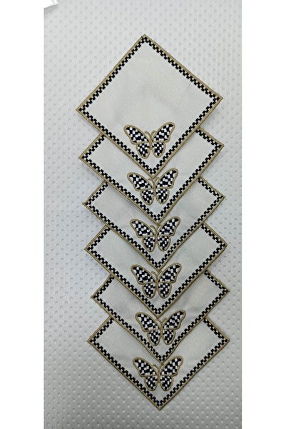 Altın Çeyiz Tekstil Kokteyl Kahve Yanı Kelebek Desenli Damalı Sunumluk Peçete...