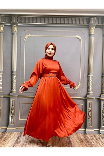 Butik Yarasa Kol Kemerli Krep Saten Abiye