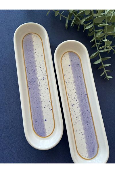 VENÜS HOME DECORATION 2 Pieces Purple Poppy Olive Pot Presentation Plate