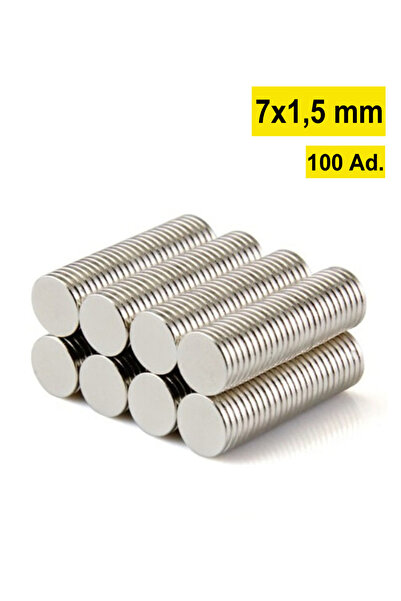 Dünya Magnet 100 Adet - Yuvarlak Neodyum Mıknatıs, 7x1,5 Mm, Güçlü Magnet, N3...