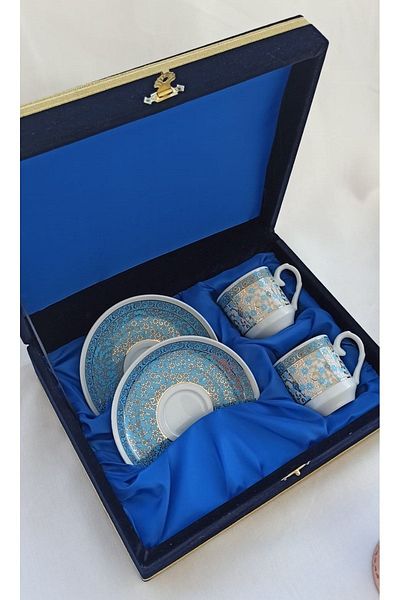Nihal Süeda Gilded Double Porcelain Cup Set with Velvet Box