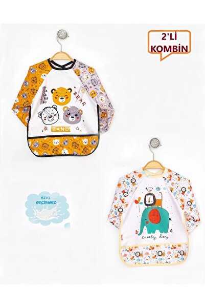 dubi baby Bebechi Liquid-Proof Cute Bear-lion Baby Food Bib with Sleeves