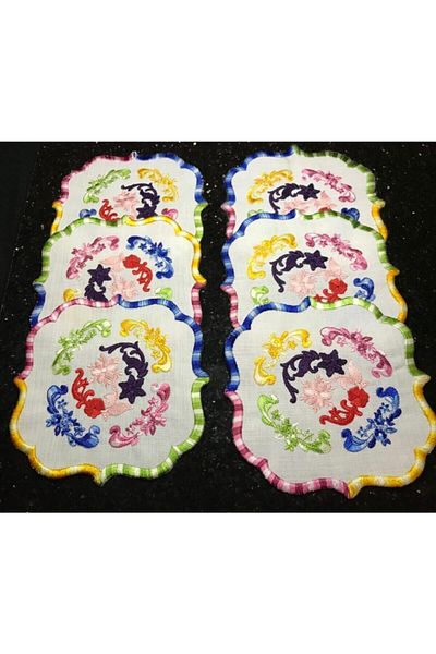 LİNDA MİA Rainbow 6-Piece Cocktail Napkin 7 Colors Embroidered