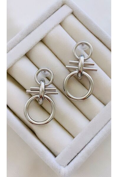 VNS Accessories حلق مزدوج بتصميم فضي (4.5 سم)