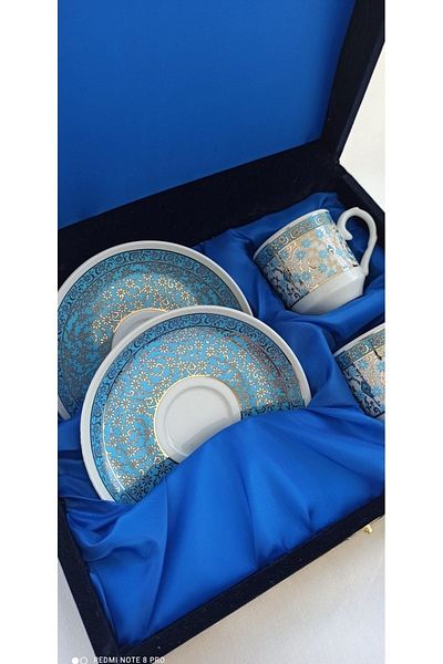 Nihal Süeda Gilded Double Porcelain Cup Set with Velvet Box