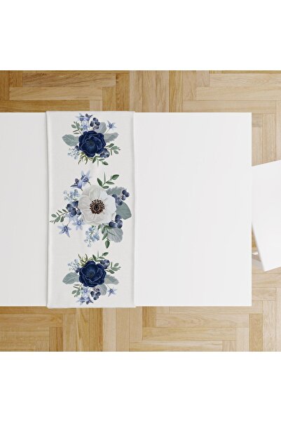 Şah Dekor Față de masă Runner cu imprimeu digital cu modele florale în culori albastre și albe cu tematică natură 45x100