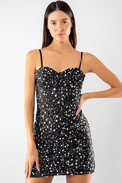 MissThetis Pul Payet Öpücük Yaka Ayarlanabilir Askılı Fermuarlı Şık ve Cool L...