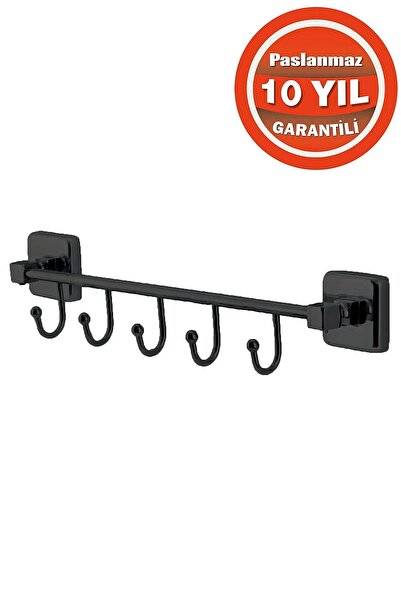 ÇELİK BANYO Paslanmaz Pirinç Mat Siyah Kumru 5'Li Askılık Havluluk Banyo Askısı